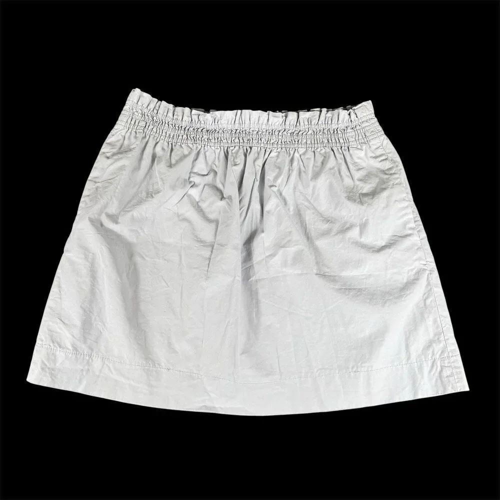 J. Crew Sz 12 Classic 100% Cotton Smocked Waist Mini Skirt With Pockets Gray